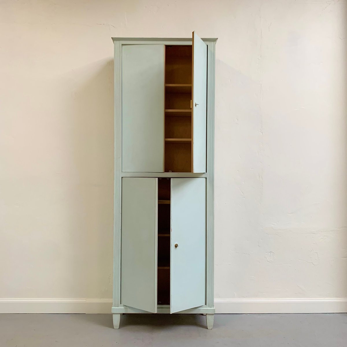 Large 4-door Blue-green Painted Cabinet, Circa 1950, Italy.-photo-4