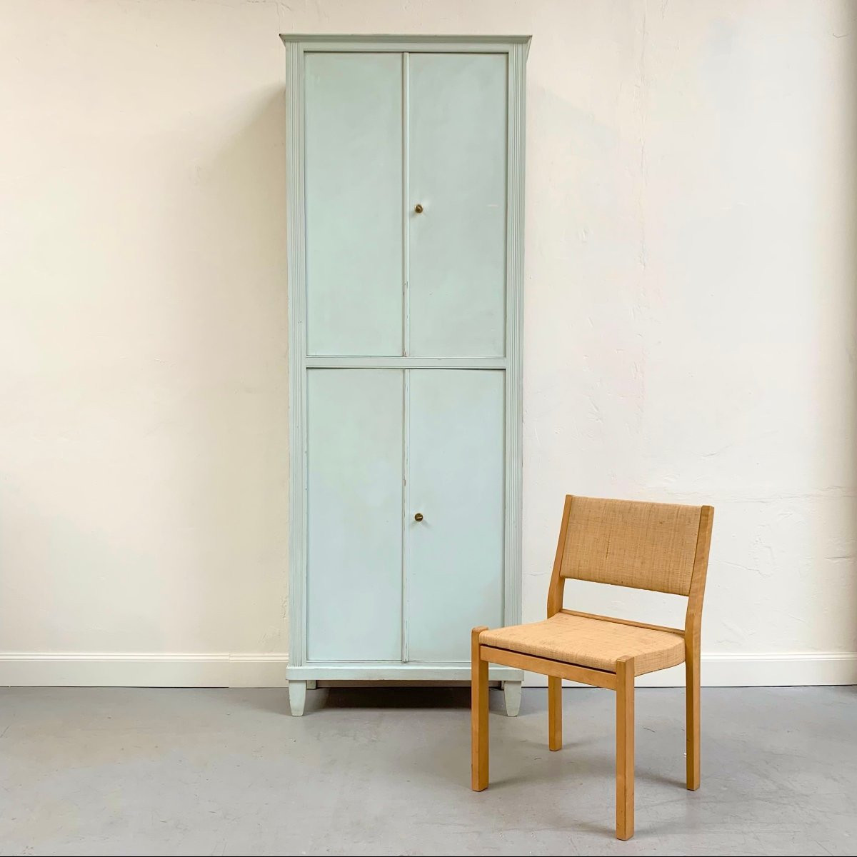 Large 4-door Blue-green Painted Cabinet, Circa 1950, Italy.-photo-8