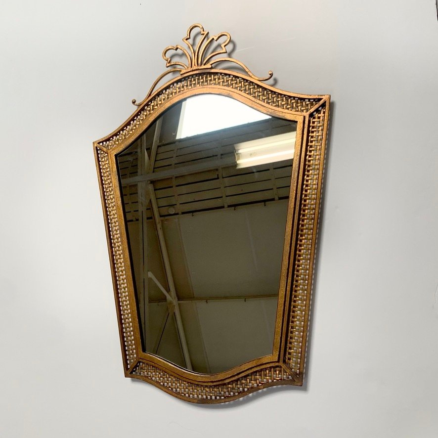 Miroir années 40, doré à la feuille d'or, France.-photo-2