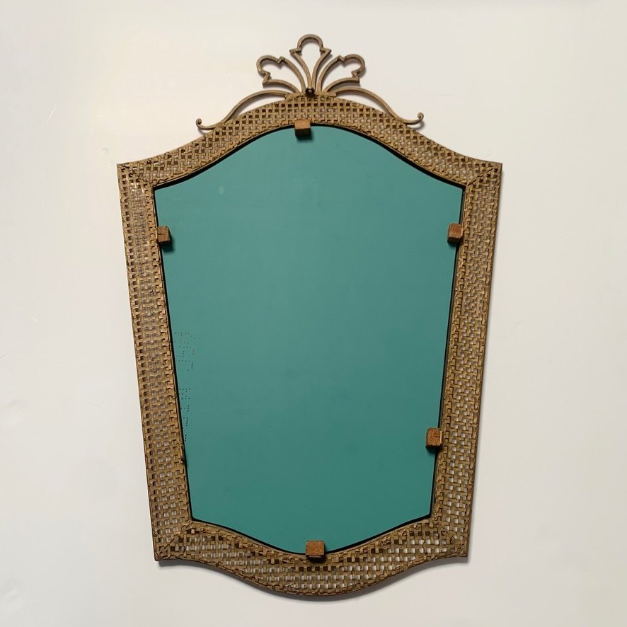 Miroir années 40, doré à la feuille d'or, France.-photo-8