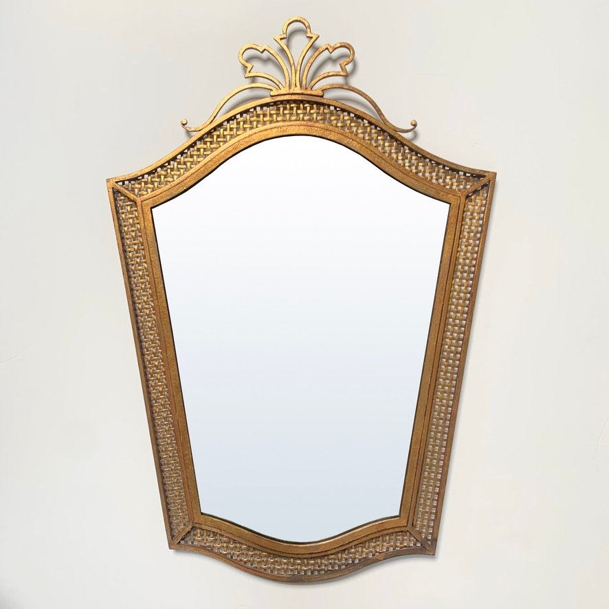 Miroir années 40, doré à la feuille d'or, France.