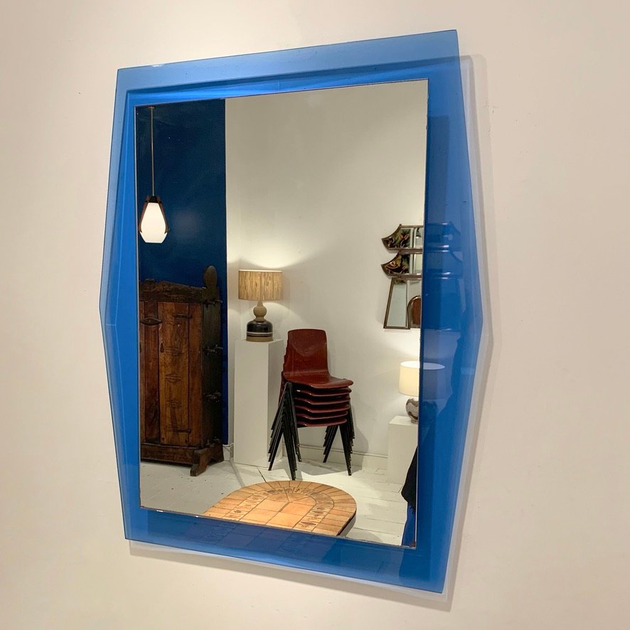 Cobalt-blue Glass Mirror, Circa 1970, Italy.-photo-2