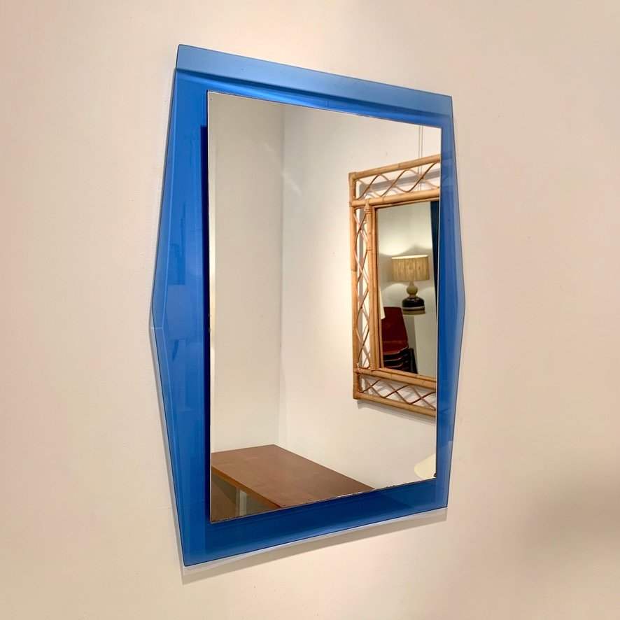 Cobalt-blue Glass Mirror, Circa 1970, Italy.-photo-3