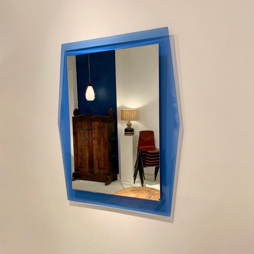 Cobalt-blue Glass Mirror, Circa 1970, Italy.-photo-4