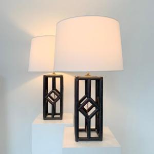 Pair Of Mid-century Bamboo Table Lamps, Circa 1970, Italy.