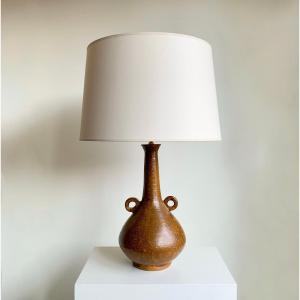 Lampe céramique ocre-brune, vers 1960, France.