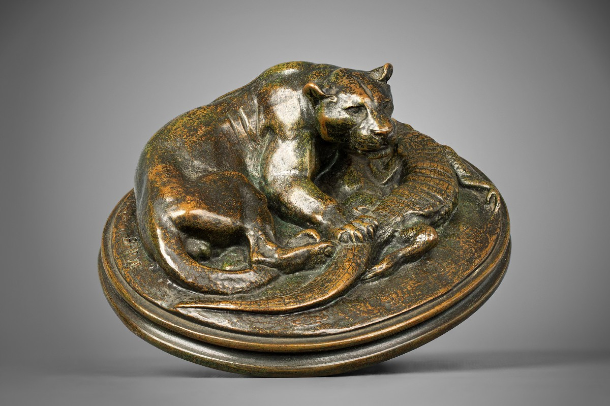 Jaguar tenant un Caïman, Antoine-Louis Barye Paris (1795 - 1875)-photo-2