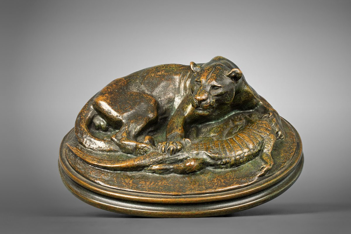 Jaguar tenant un Caïman, Antoine-Louis Barye Paris (1795 - 1875)-photo-3