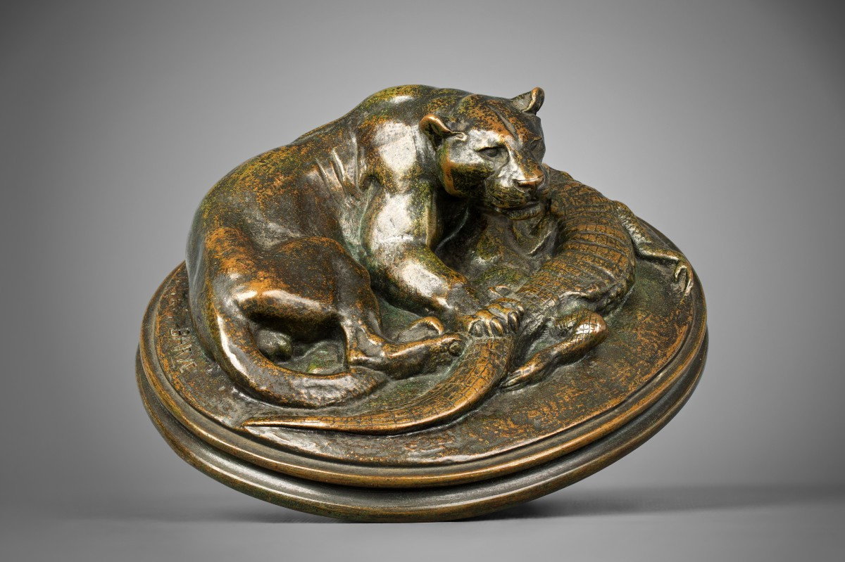 Jaguar Holding A Caiman, Antoine-louis Barye Paris (1795 - 1875)