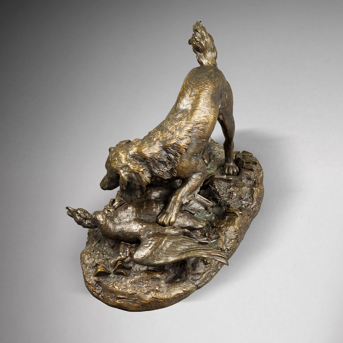  Large-framed Spaniel Pointing At A Goose, By Antoine-louis Barye (1795-1875)  -photo-1