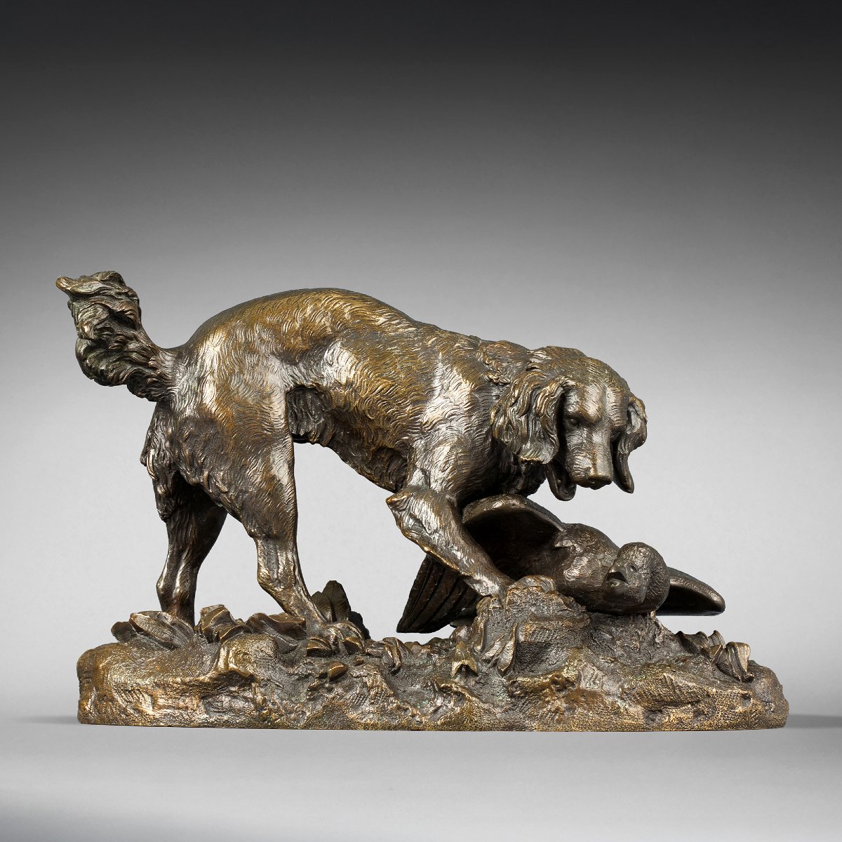  Large-framed Spaniel Pointing At A Goose, By Antoine-louis Barye (1795-1875)  