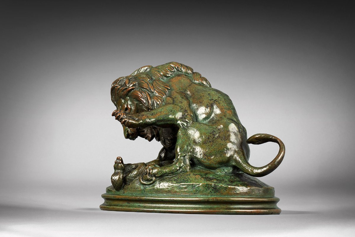  Lion au serpent n° 3 (esquisse) Antoine-Louis Barye Paris (1795 - 1875)-photo-1