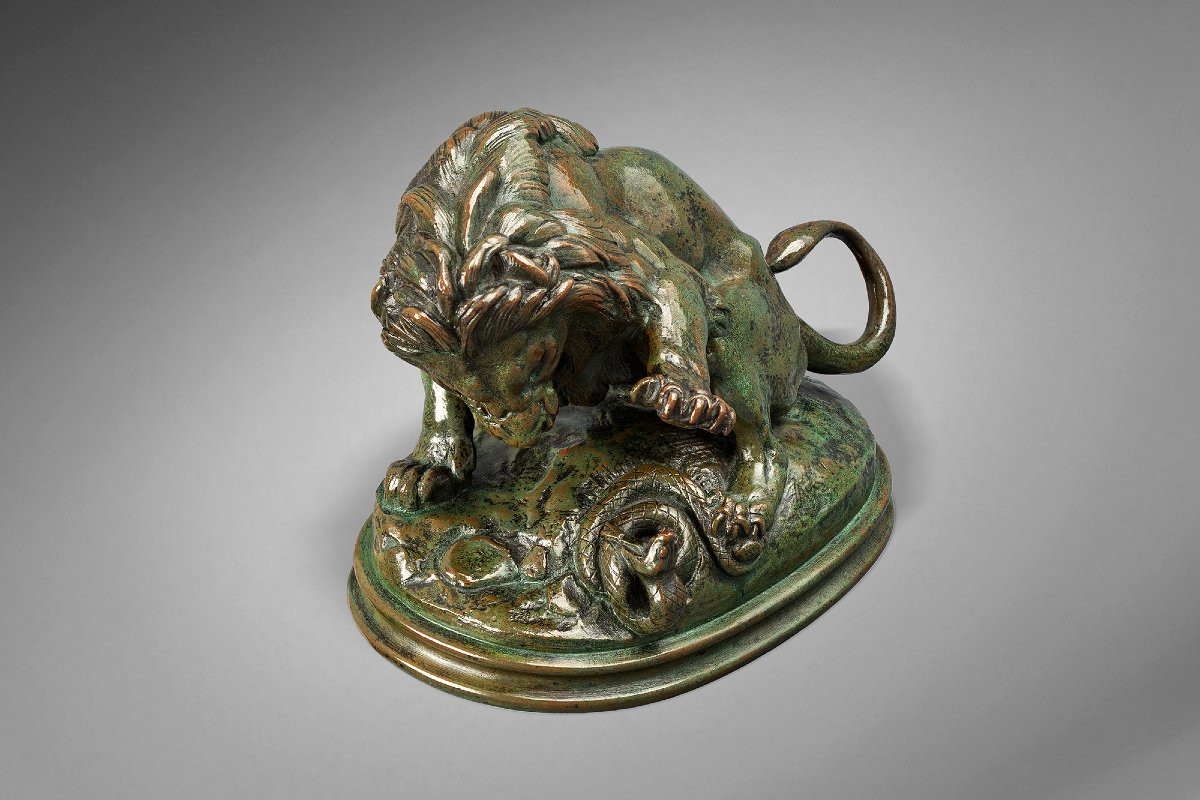  Lion au serpent n° 3 (esquisse) Antoine-Louis Barye Paris (1795 - 1875)-photo-2