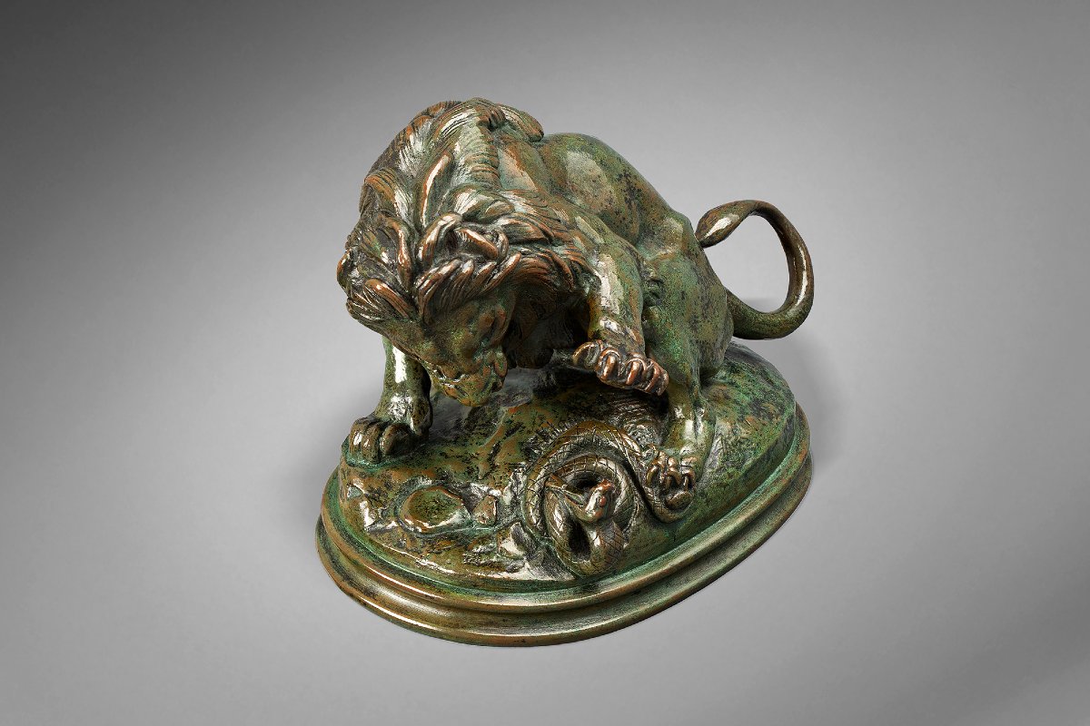  Lion With Serpent No. 3 (sketch) Antoine-louis Barye Paris (1795 - 1875)-photo-2