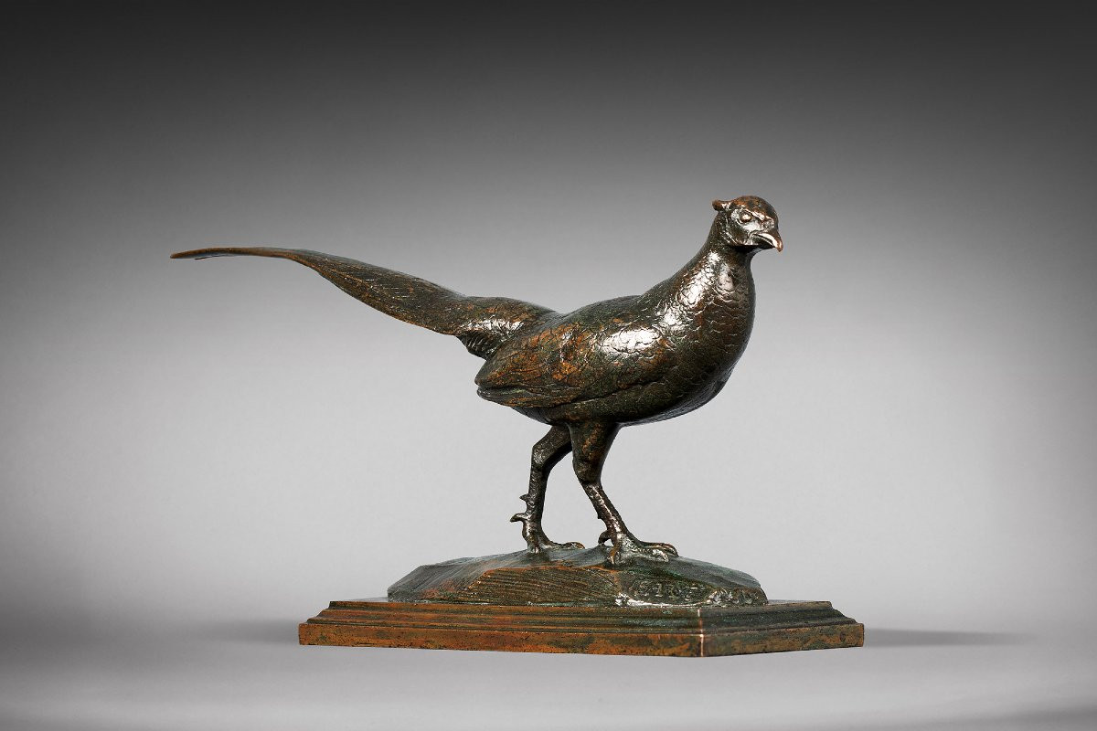  Faisan (tête tournée à droite, avec base géométrique) Antoine-Louis Barye Paris (1795 - 1875)-photo-3