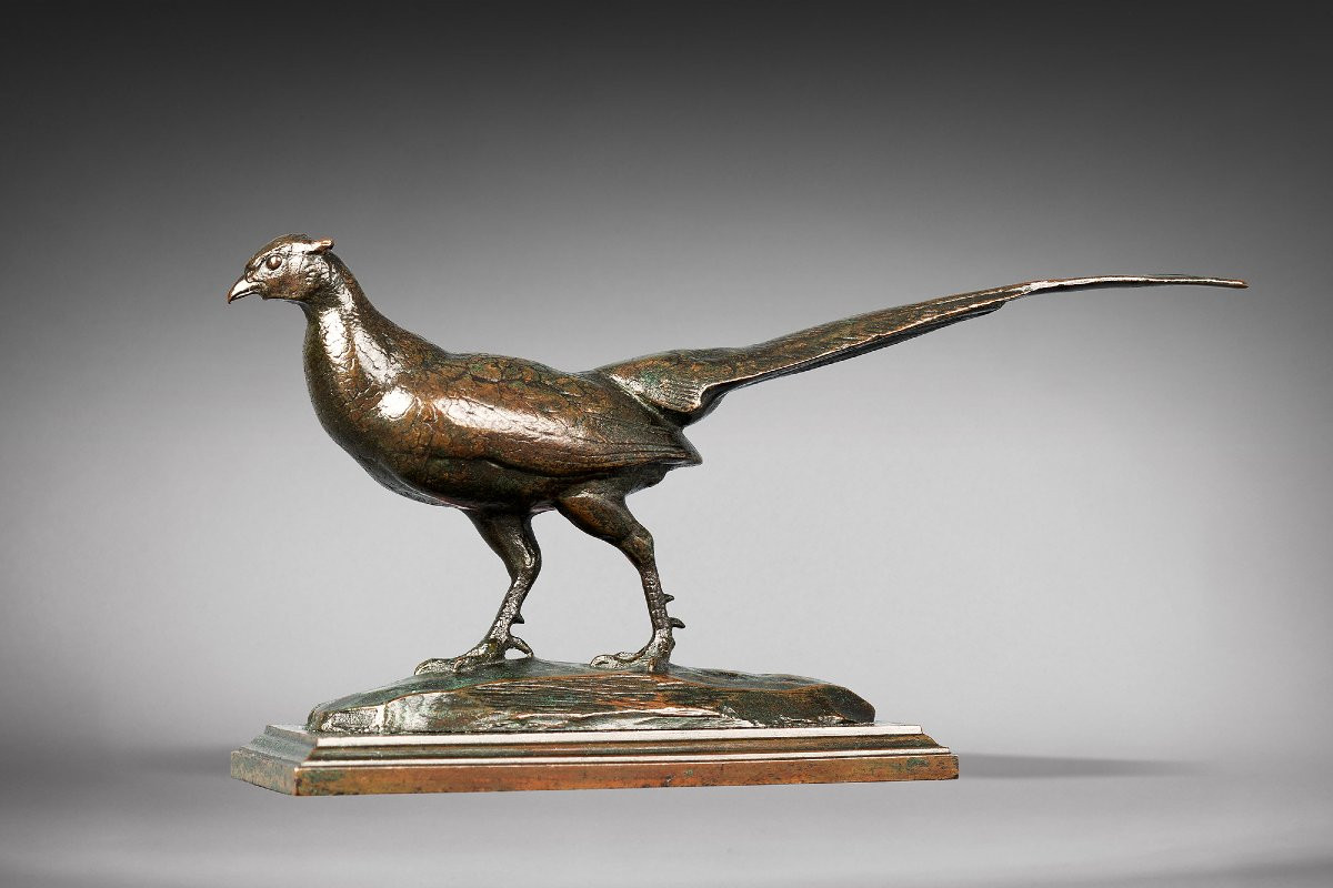  Faisan (tête tournée à droite, avec base géométrique) Antoine-Louis Barye Paris (1795 - 1875)-photo-1