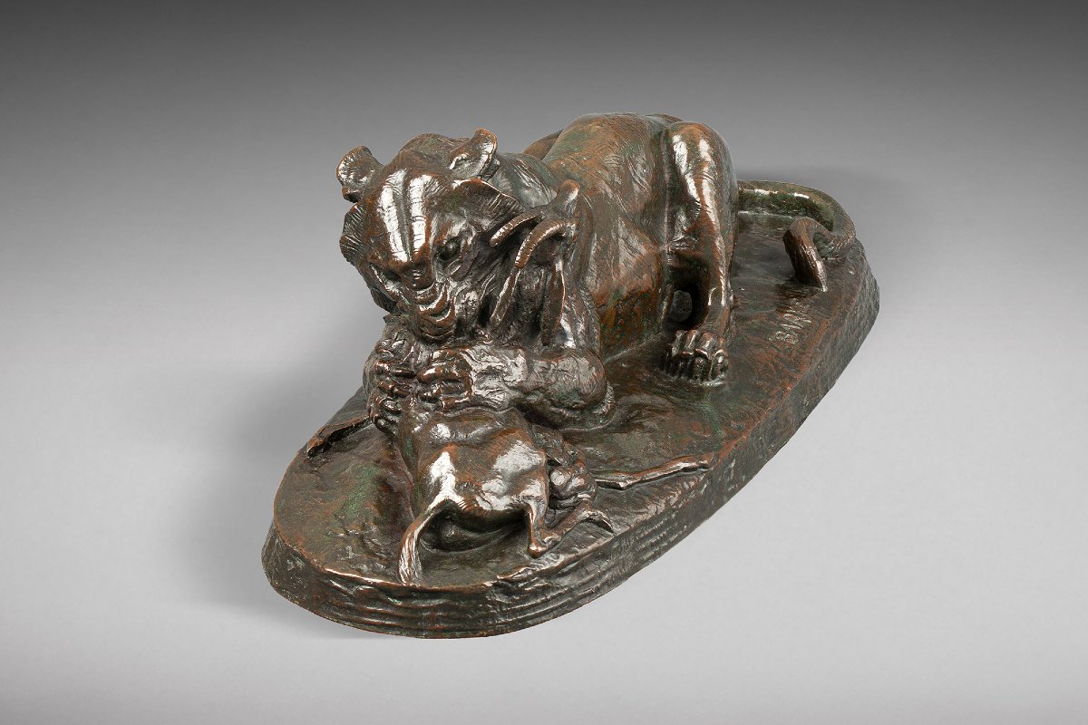 Tiger Devouring A Gazelle (first Version) Antoine-louis Barye Paris (1795 - 1875)-photo-1