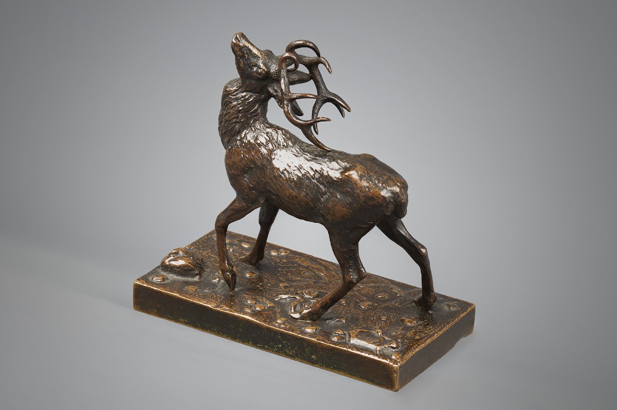 Cerf tête levée vers le haut   Antoine-Louis Barye (1795 - 1875)   Bronze circa 1840-photo-1