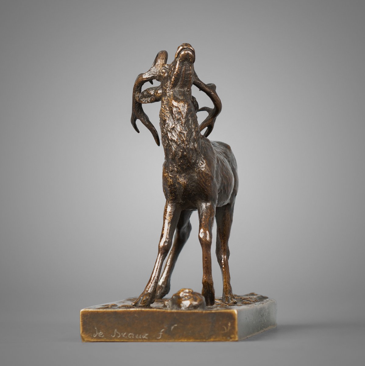 Cerf tête levée vers le haut   Antoine-Louis Barye (1795 - 1875)   Bronze circa 1840-photo-2