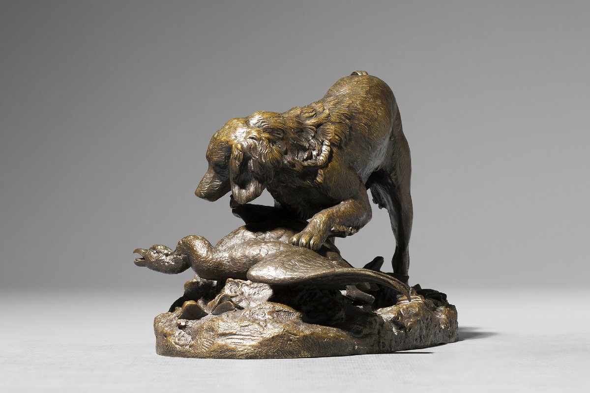 Épagneul en arrêt sur une oie (terrasse naturaliste) Antoine-Louis BARYE (1795-1875)-photo-3
