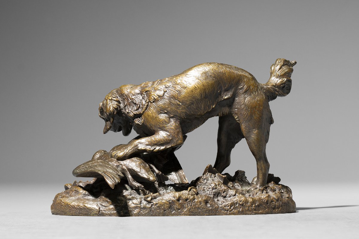 Épagneul en arrêt sur une oie (terrasse naturaliste) Antoine-Louis BARYE (1795-1875)-photo-4