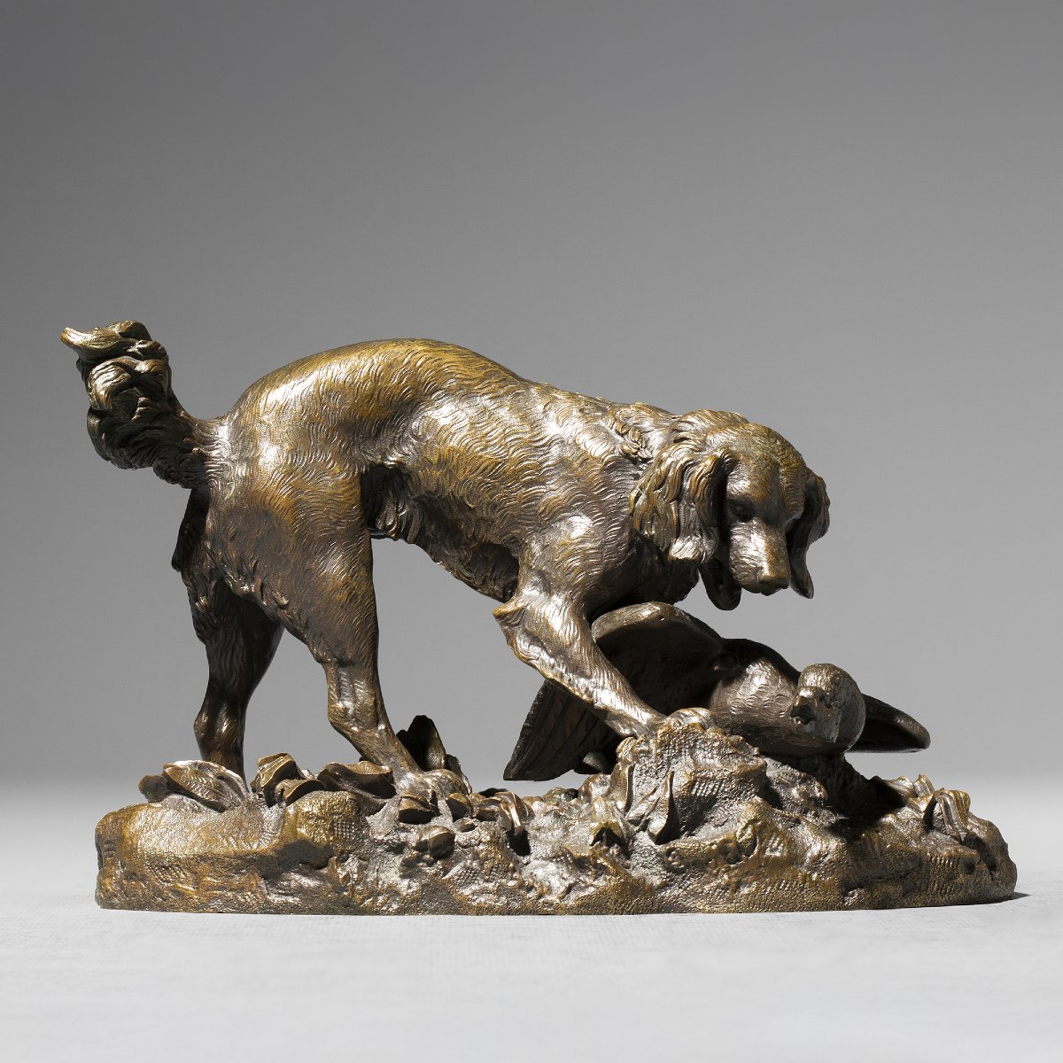 Épagneul en arrêt sur une oie (terrasse naturaliste) Antoine-Louis BARYE (1795-1875)