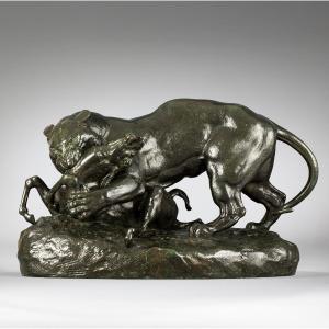 Tiger Surprising An Antelope, Antoine-louis Barye (1795 - 1875)   
