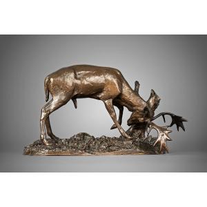 Daim frottant ses bois contre un arbre, Antoine-Louis Barye Paris (1795 - 1875)