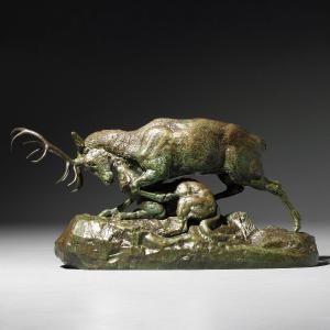 Loup tenant un cerf à la gorge, Antoine-Louis BARYE ( 1795–1875 )