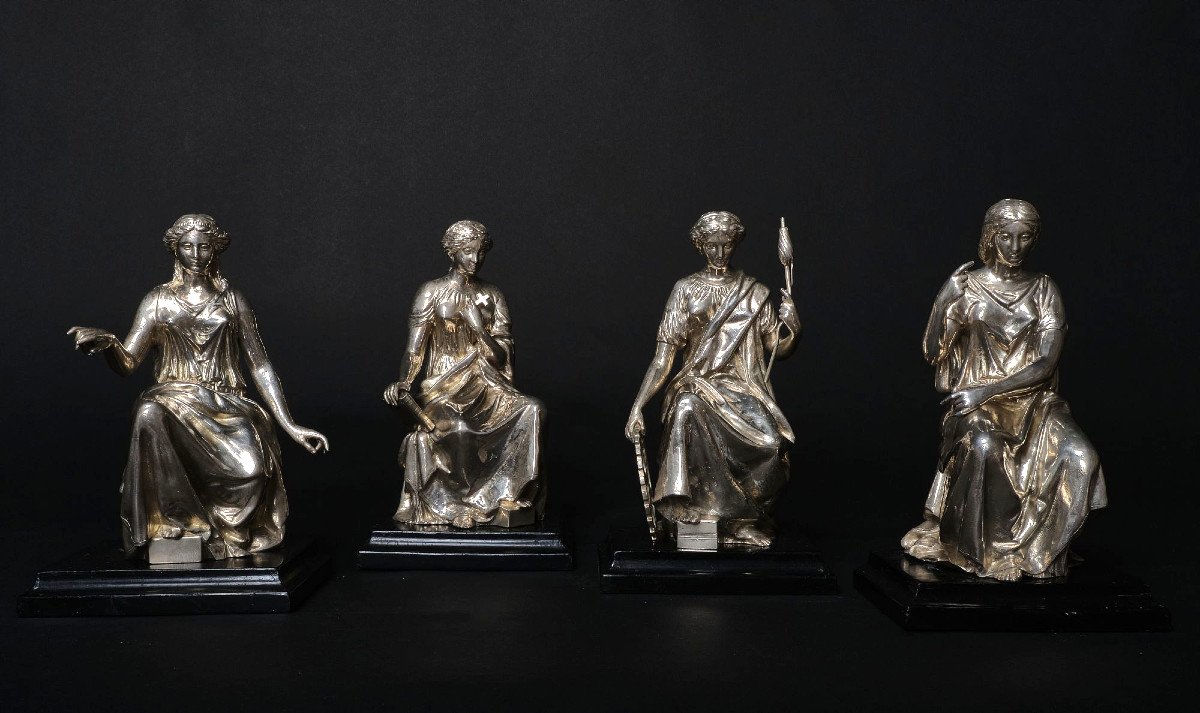 Quatre Statuettes En Argent Poincon William Gough, Birmingham Ca. 1870 -photo-2