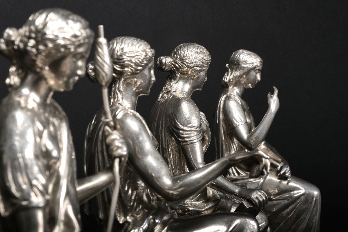 Quatre Statuettes En Argent Poincon William Gough, Birmingham Ca. 1870 -photo-4