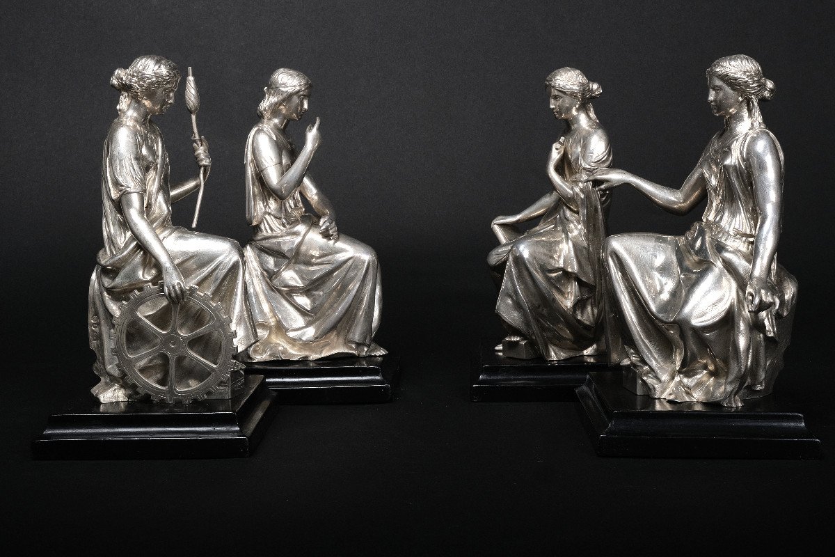 Quatre Statuettes En Argent Poincon William Gough, Birmingham Ca. 1870 