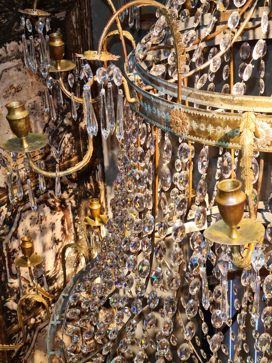 Très Grand Lustre Italien Néoclassique Avec Une Riche Tenture En Cristal, Naples Vers 1820-photo-2