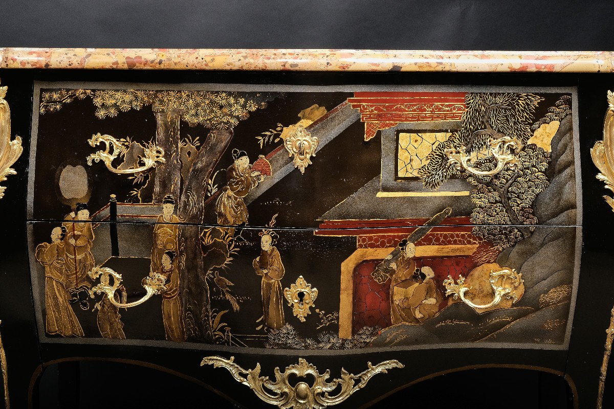 Louis XV Commode In Coromandel Lacquer - 2nd Part Of The XIXth Century-photo-3