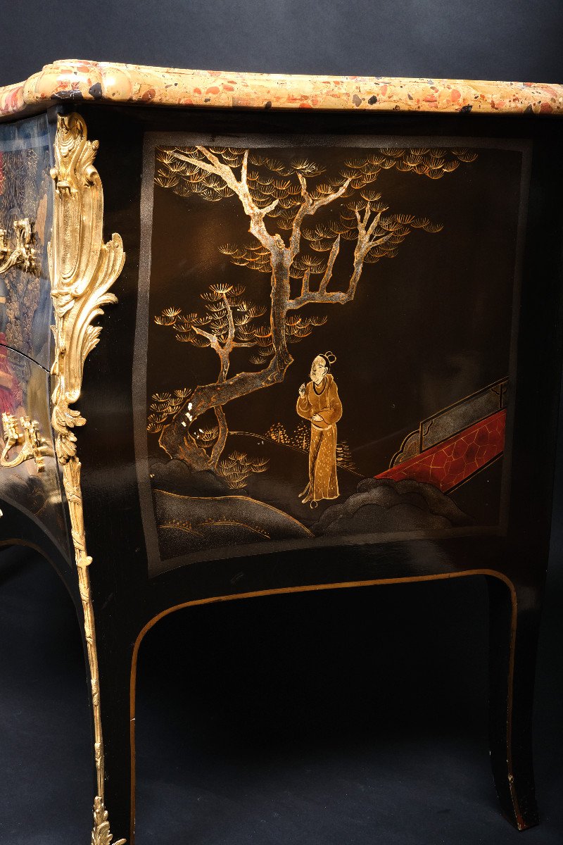 Louis XV Commode In Coromandel Lacquer - 2nd Part Of The XIXth Century-photo-4