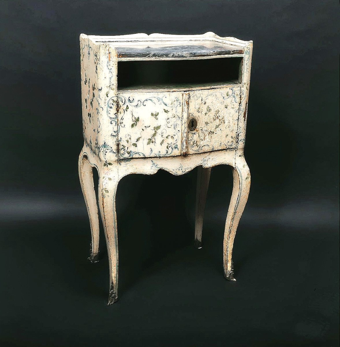 Bedside Painted With Flowers And Leaves On A White Font, Genoa Circa 1760