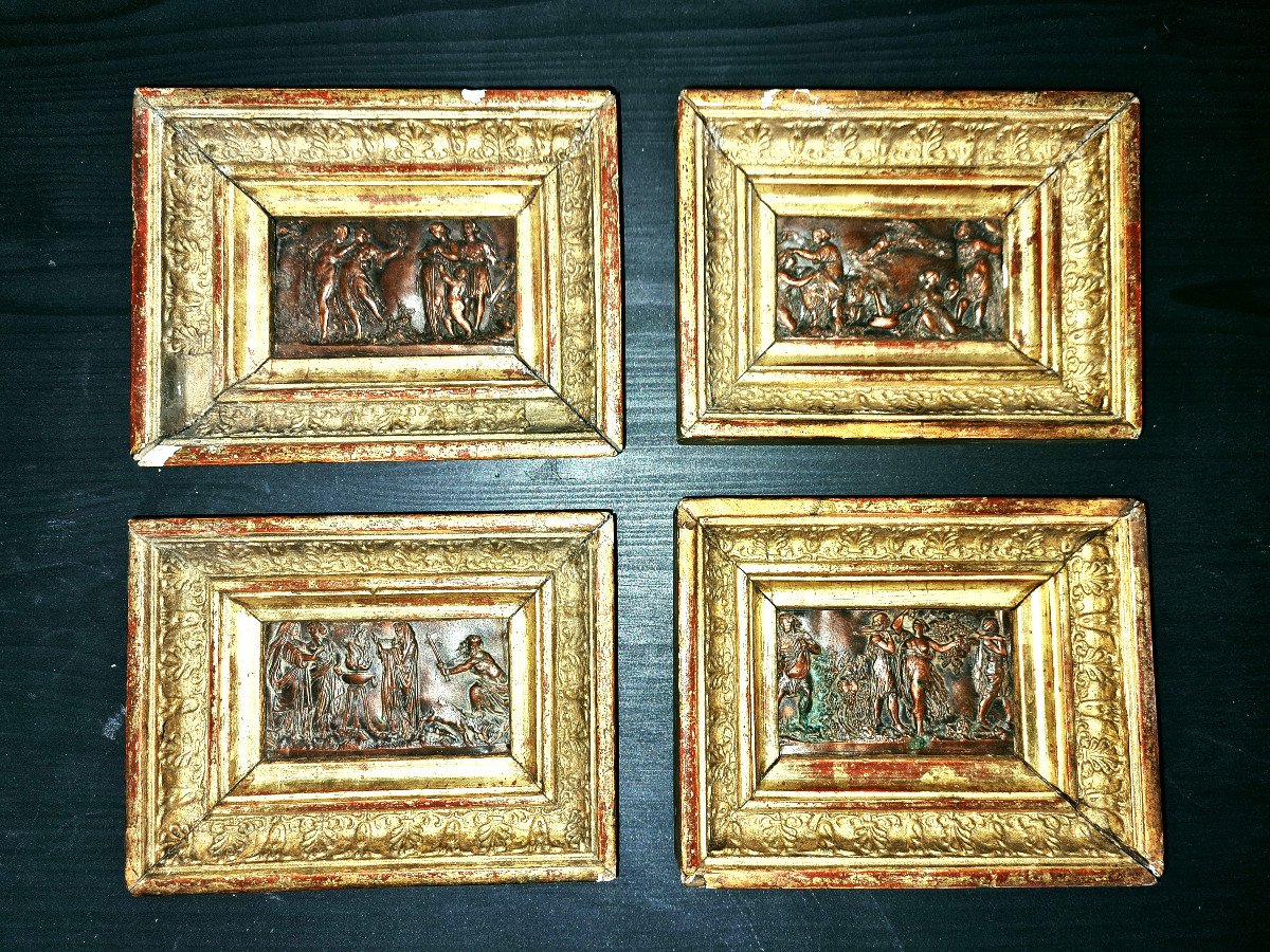 Quatre Reliefs En Miniature Avec Des Scènes Mythologiques De l'Antiquité, France 19ième Siècle