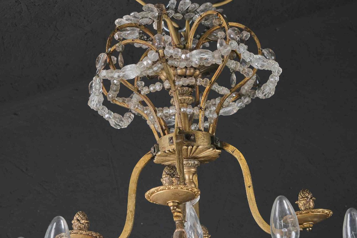 Très Beau Lustre Cage En Cristal De Roche Et Bronze Doré, Paris 19e-photo-3