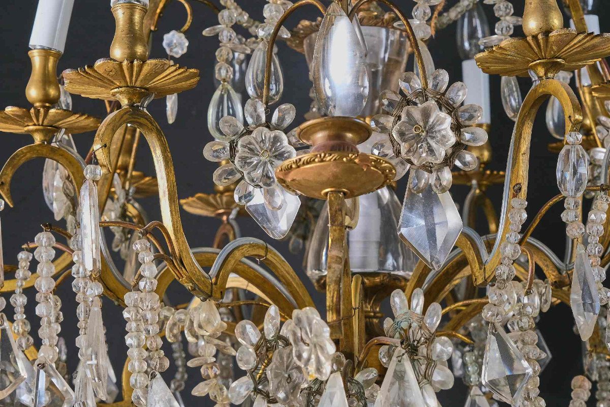 Très Beau Lustre Cage En Cristal De Roche Et Bronze Doré, Paris 19e-photo-1