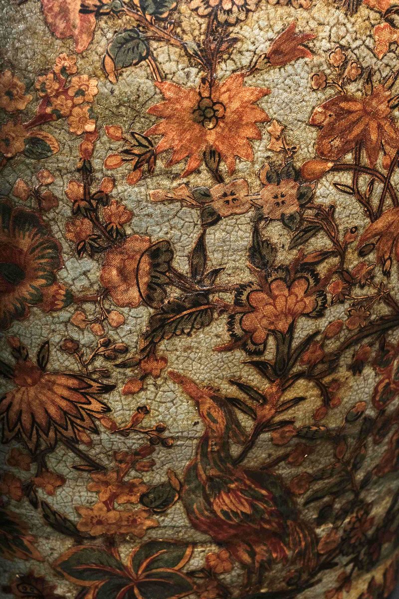 Painted Vase In Arte Povera Decor In Terracotta With Wooden Lid, Piedmont, 18th-photo-4