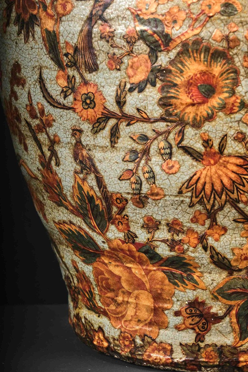 Painted Vase In Arte Povera Decor In Terracotta With Wooden Lid, Piedmont, 18th-photo-1