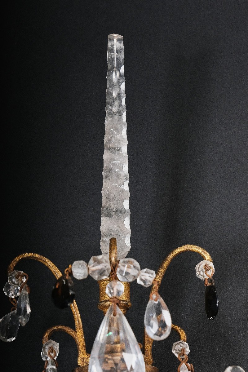 Paire d'Appliques En Cristal De Roche, Bronze Doré, Piémont 18e S-photo-2