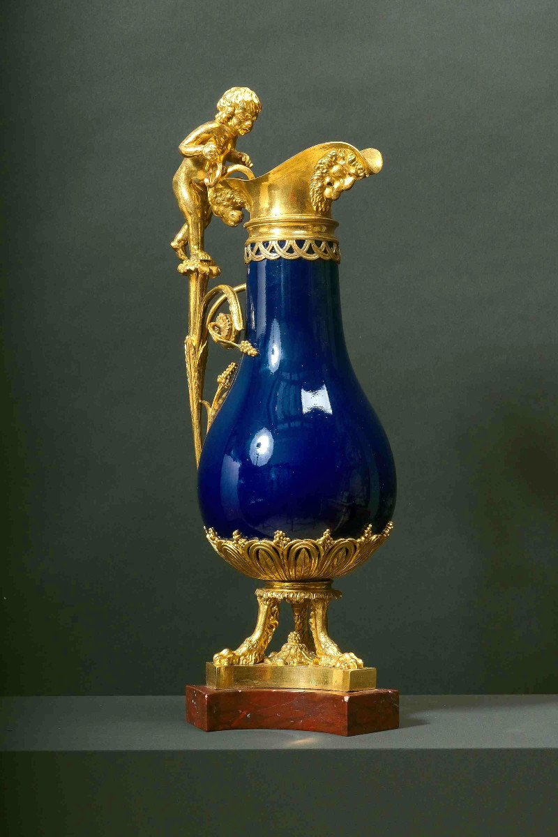 Very Beautiful Ewer In Sèvres Porcelain And Gilt Bronze, Attr. Pierre Gouthière, Paris 1780-photo-2