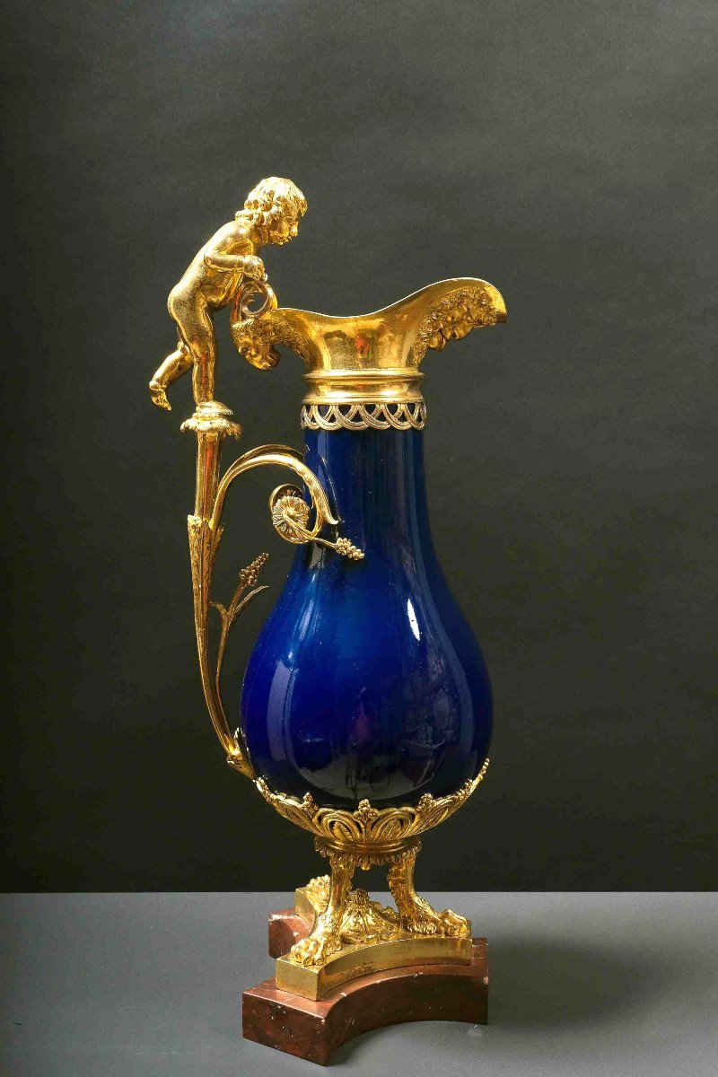 Very Beautiful Ewer In Sèvres Porcelain And Gilt Bronze, Attr. Pierre Gouthière, Paris 1780-photo-3