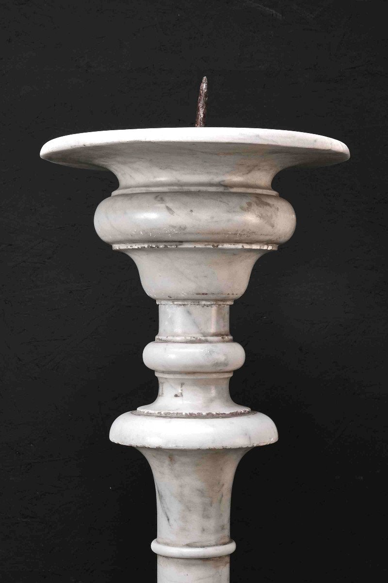 A Pair Of Monumental Carrara Marble Candlesticks, Rome 17th Century-photo-1
