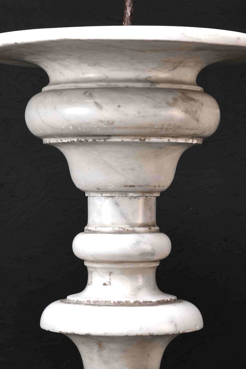 A Pair Of Monumental Carrara Marble Candlesticks, Rome 17th Century-photo-2