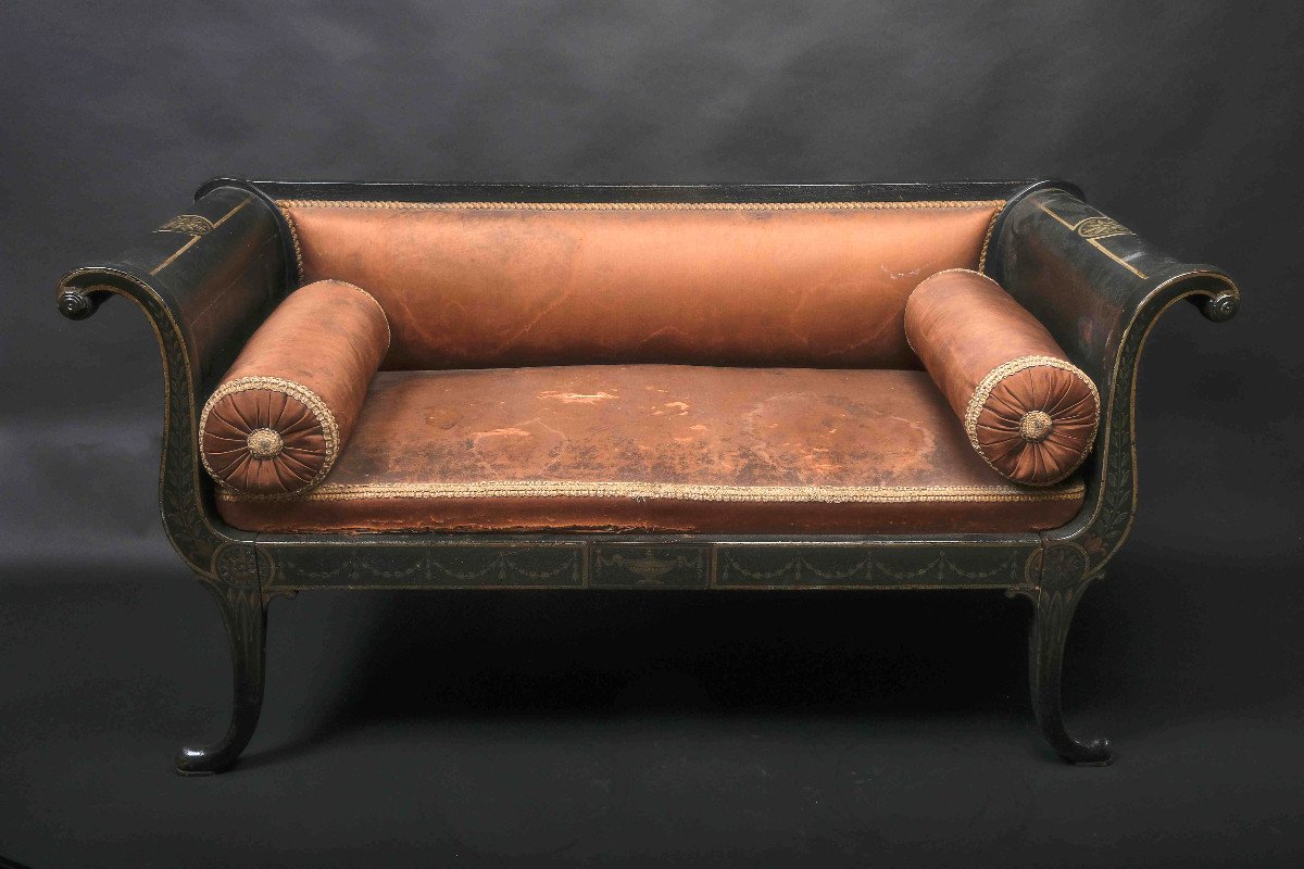 Banc En Bois Peint En Forme De Gondole, Europe Du Nord Début 19e-photo-4