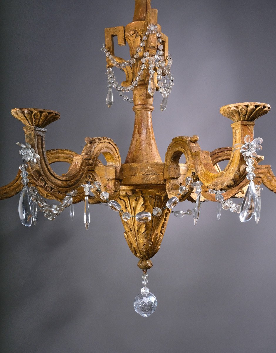 An Important  Woodcarved And Gilted Chandelier, Louis XVI Period, Italy Late 18th-photo-2