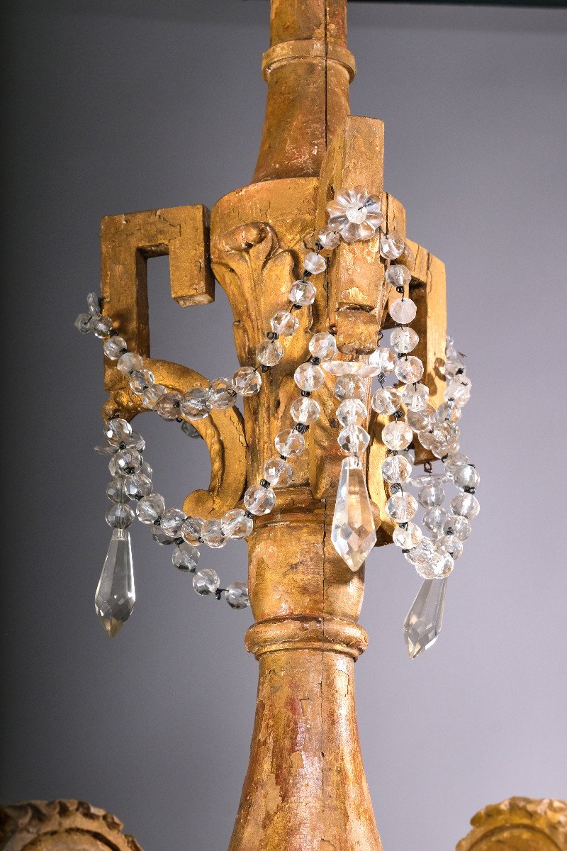 An Important  Woodcarved And Gilted Chandelier, Louis XVI Period, Italy Late 18th-photo-4