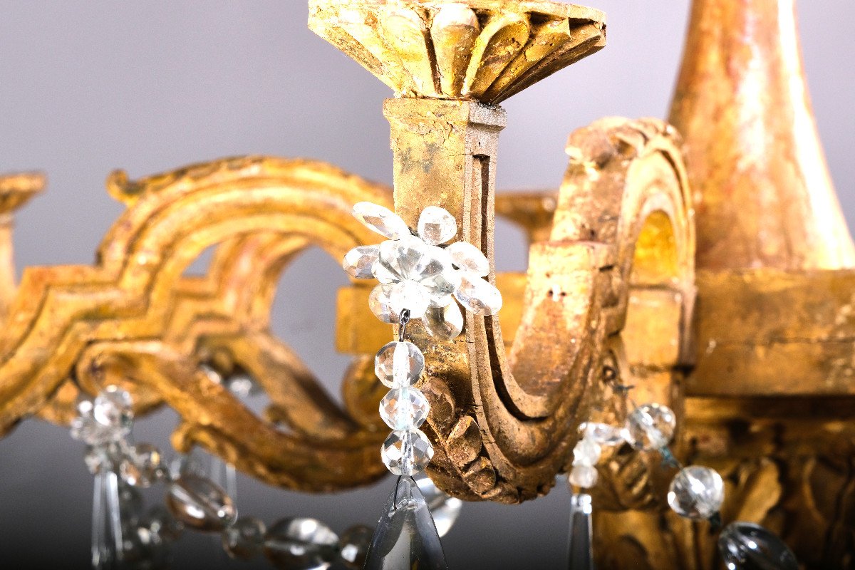 An Important  Woodcarved And Gilted Chandelier, Louis XVI Period, Italy Late 18th-photo-1